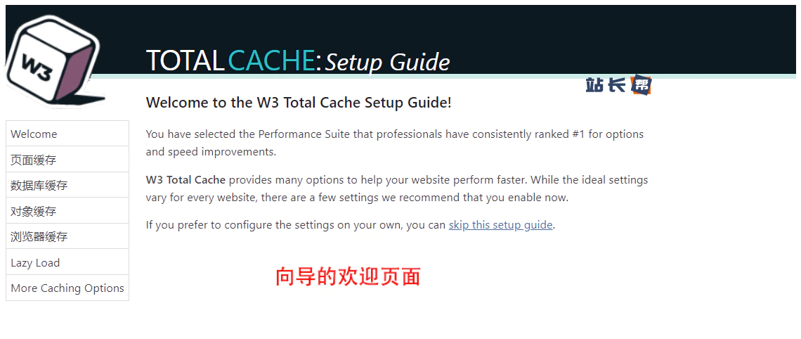 W3 Total Cache 设置向导欢迎页
